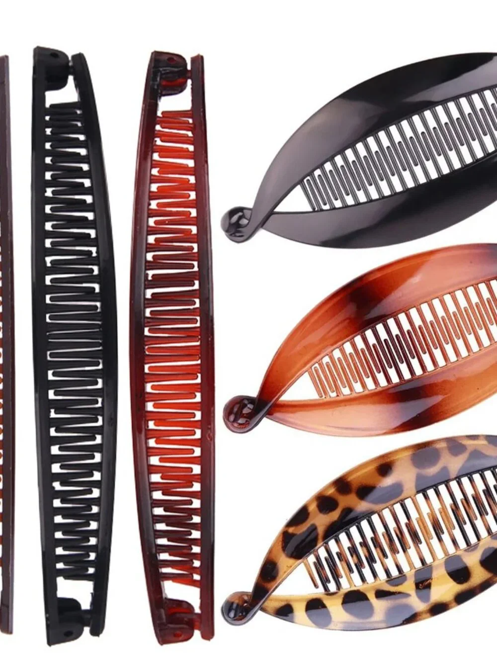 Banana Hair Clips for Women - Classic Fishtail Clincher Combs, Large Double Pony